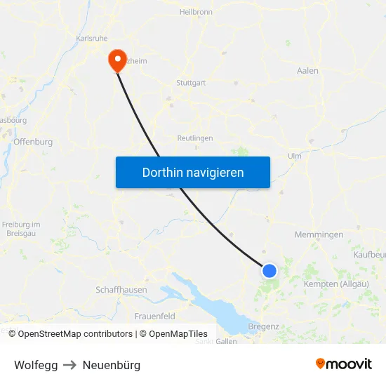 Wolfegg to Neuenbürg map