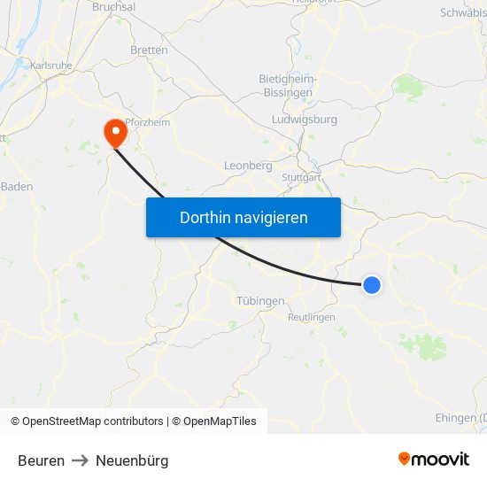 Beuren to Neuenbürg map
