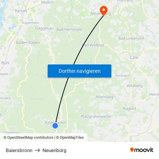 Baiersbronn to Neuenbürg map