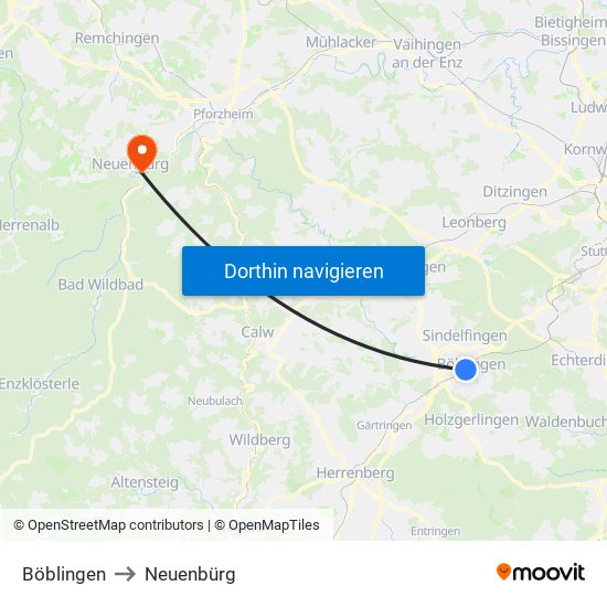 Böblingen to Neuenbürg map