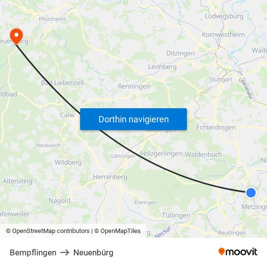 Bempflingen to Neuenbürg map