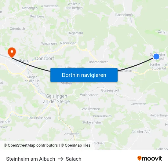 Steinheim am Albuch to Salach map