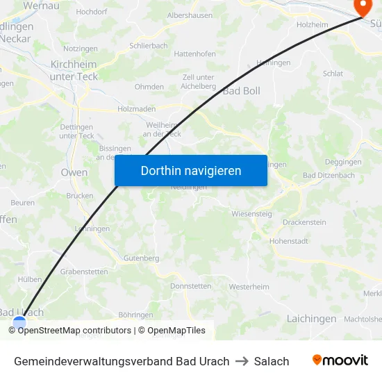 Gemeindeverwaltungsverband Bad Urach to Salach map