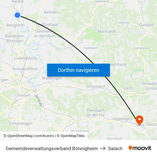 Gemeindeverwaltungsverband Bönnigheim to Salach map