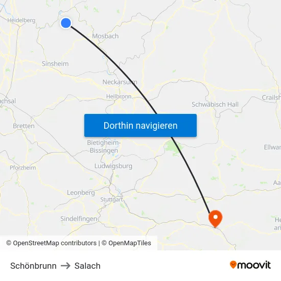 Schönbrunn to Salach map