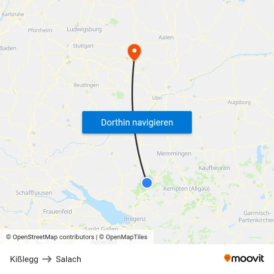 Kißlegg to Salach map