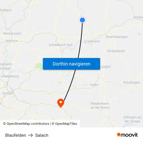 Blaufelden to Salach map