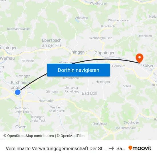 Vereinbarte Verwaltungsgemeinschaft Der Stadt Kirchheim Unter Teck to Salach map