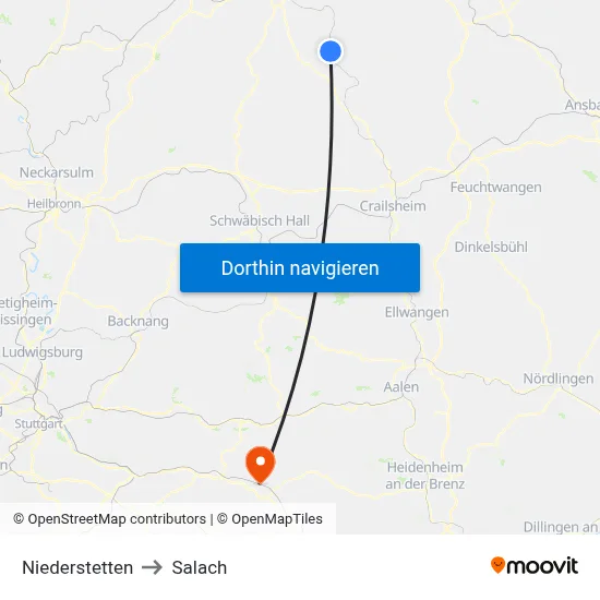 Niederstetten to Salach map