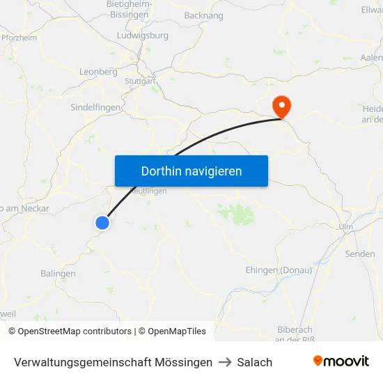 Verwaltungsgemeinschaft Mössingen to Salach map