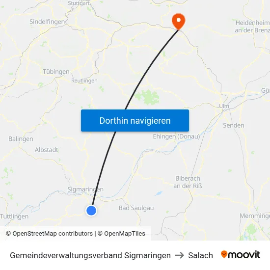 Gemeindeverwaltungsverband Sigmaringen to Salach map