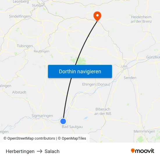 Herbertingen to Salach map