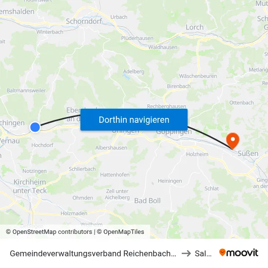 Gemeindeverwaltungsverband Reichenbach An Der Fils to Salach map