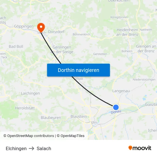 Elchingen to Salach map