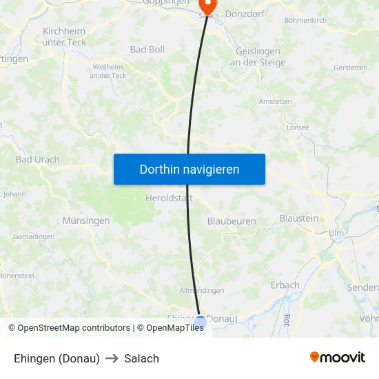 Ehingen (Donau) to Salach map