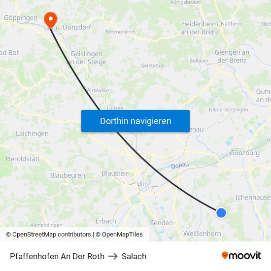 Pfaffenhofen An Der Roth to Salach map