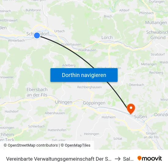 Vereinbarte Verwaltungsgemeinschaft Der Stadt Schorndorf to Salach map