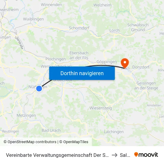 Vereinbarte Verwaltungsgemeinschaft Der Stadt Nürtingen to Salach map
