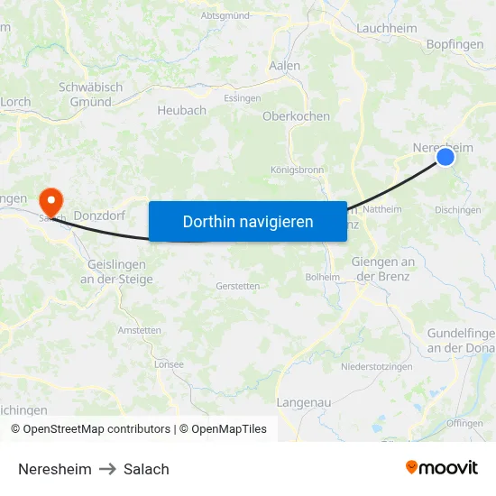 Neresheim to Salach map