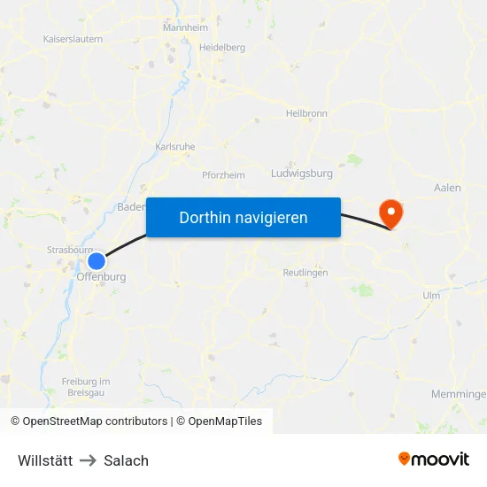 Willstätt to Salach map