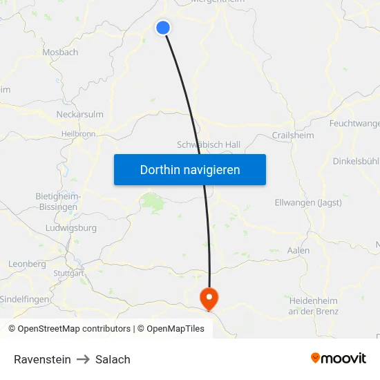 Ravenstein to Salach map