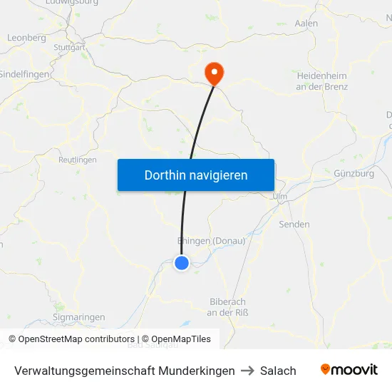 Verwaltungsgemeinschaft Munderkingen to Salach map