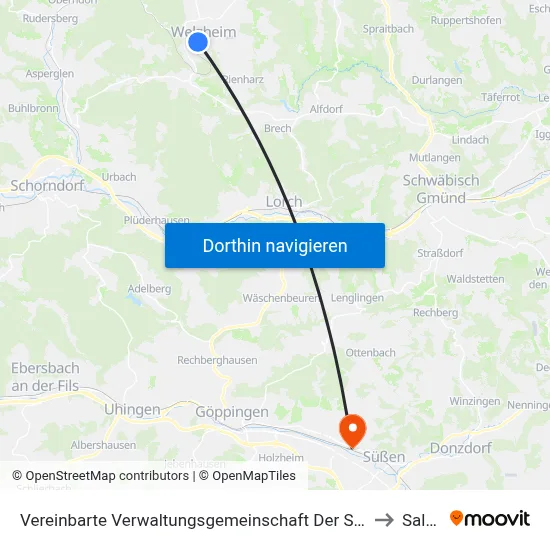 Vereinbarte Verwaltungsgemeinschaft Der Stadt Welzheim to Salach map