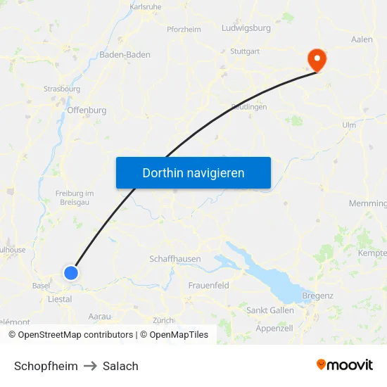 Schopfheim to Salach map