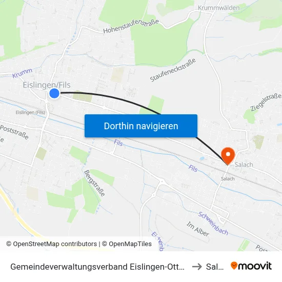 Gemeindeverwaltungsverband Eislingen-Ottenbach-Salach to Salach map
