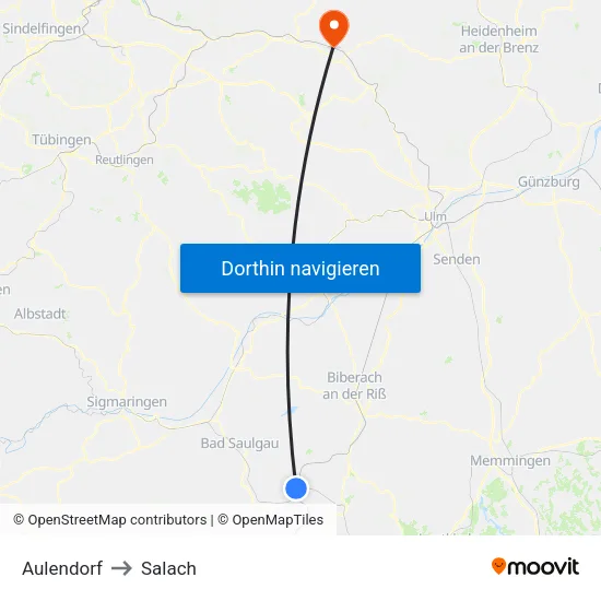 Aulendorf to Salach map