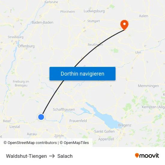 Waldshut-Tiengen to Salach map