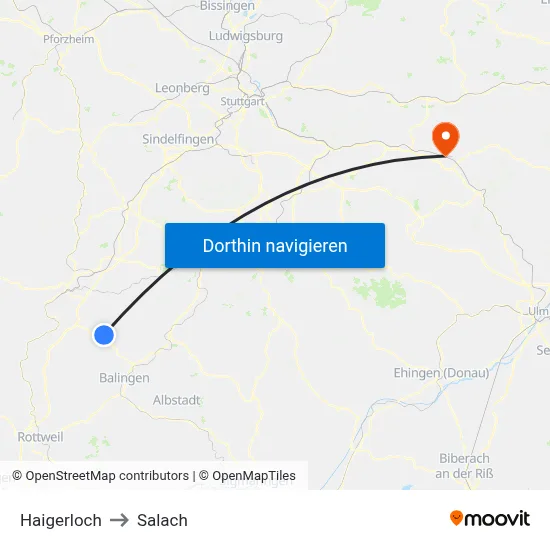 Haigerloch to Salach map