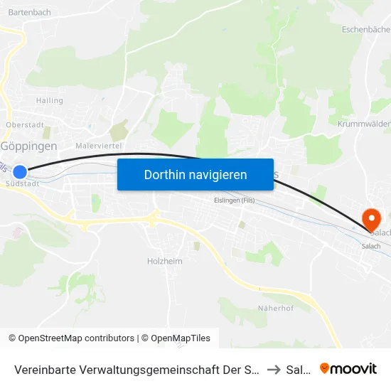 Vereinbarte Verwaltungsgemeinschaft Der Stadt Göppingen to Salach map