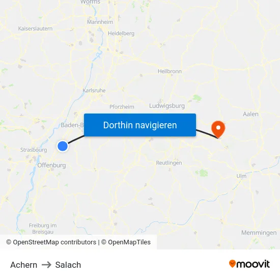 Achern to Salach map