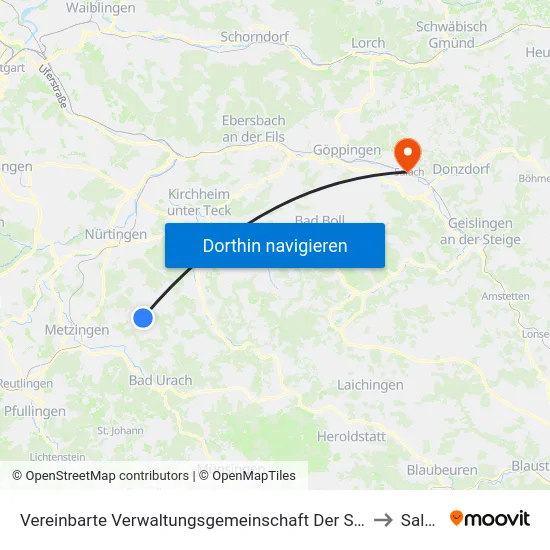 Vereinbarte Verwaltungsgemeinschaft Der Stadt Neuffen to Salach map