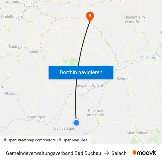 Gemeindeverwaltungsverband Bad Buchau to Salach map