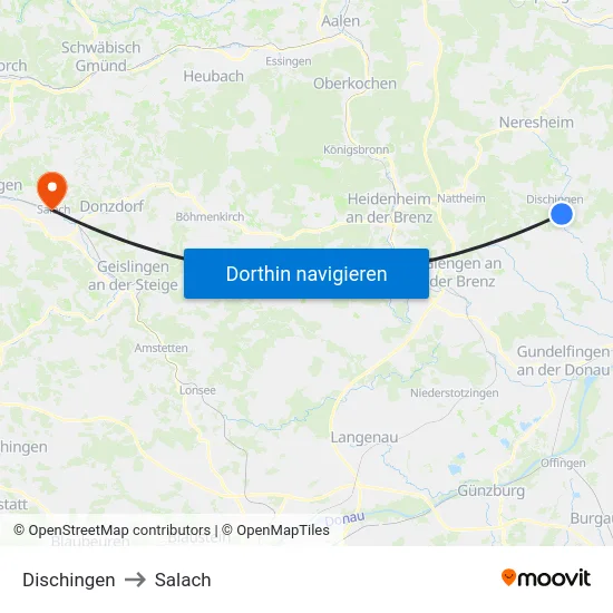 Dischingen to Salach map