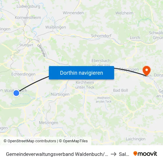 Gemeindeverwaltungsverband Waldenbuch/Steinenbronn to Salach map