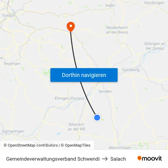 Gemeindeverwaltungsverband Schwendi to Salach map