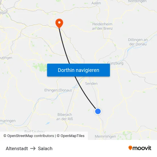Altenstadt to Salach map