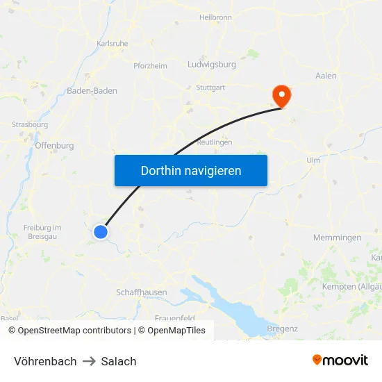 Vöhrenbach to Salach map