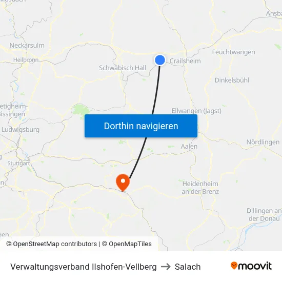 Verwaltungsverband Ilshofen-Vellberg to Salach map