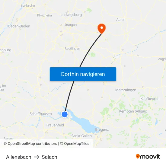 Allensbach to Salach map