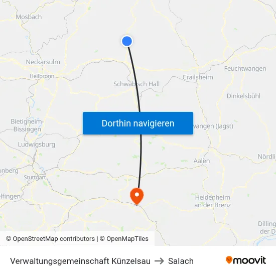 Verwaltungsgemeinschaft Künzelsau to Salach map