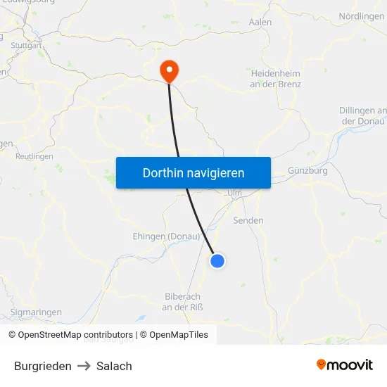 Burgrieden to Salach map