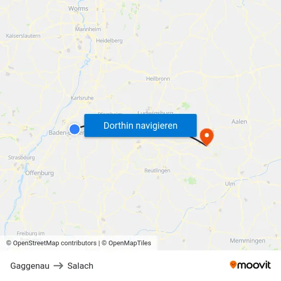 Gaggenau to Salach map