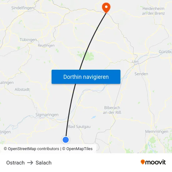 Ostrach to Salach map
