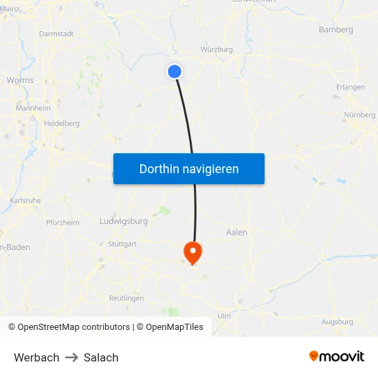 Werbach to Salach map