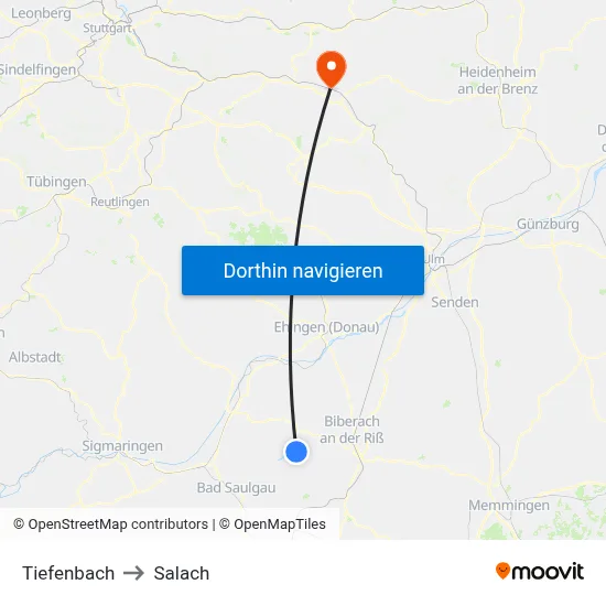 Tiefenbach to Salach map