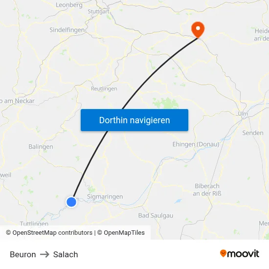 Beuron to Salach map